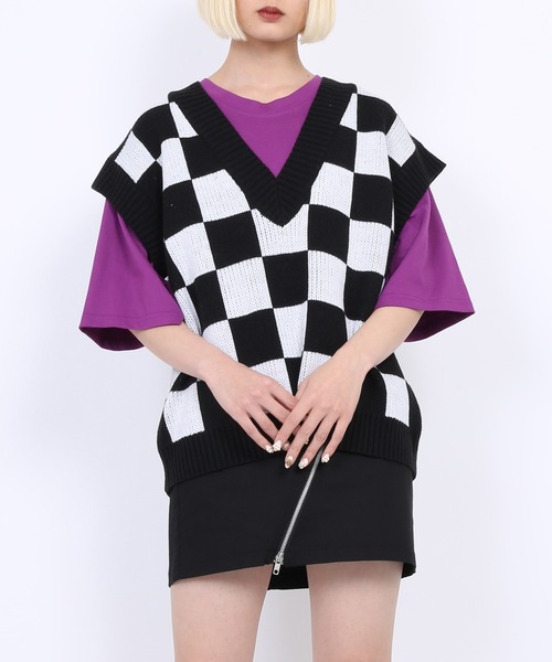 PUNYUS(プニュズ)の「チェッカーニットベスト(ベスト・レディース・ホワイト・1/2/3/4)」の10枚目の写真