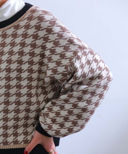 sara&cake(サラアンドケイク)の「ハウンドトゥース柄ジャガードニットカーディガン(カーディガン/ボレロ・レディース・グリーン/アイボリー・FREE)」の10枚目の写真