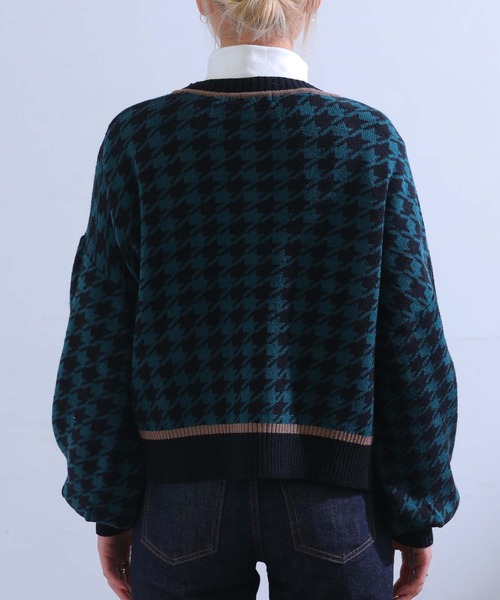 sara&cake(サラアンドケイク)の「ハウンドトゥース柄ジャガードニットカーディガン(カーディガン/ボレロ・レディース・グリーン/アイボリー・FREE)」の11枚目の写真