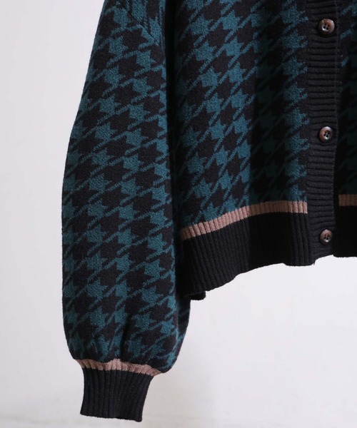 sara&cake(サラアンドケイク)の「ハウンドトゥース柄ジャガードニットカーディガン(カーディガン/ボレロ・レディース・グリーン/アイボリー・FREE)」の15枚目の写真