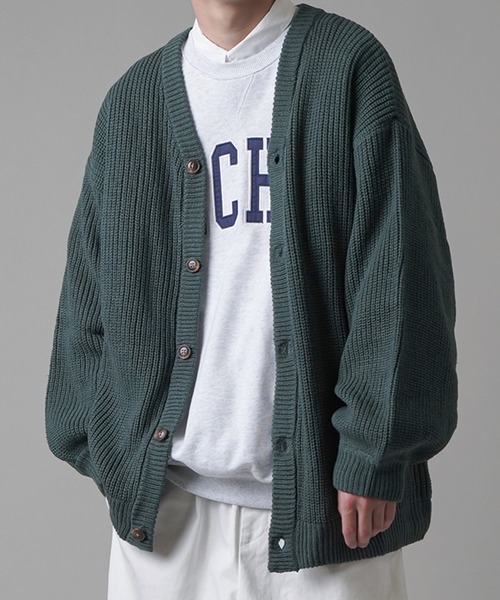 SPINNS（スピンズ）の「ドロップショルダー 畦編みルーズカーディガン（カーディガン/ボレロ・メンズ・アイボリー/グリーン/サックスブルー/チャコール・M/L）」の4枚目の写真