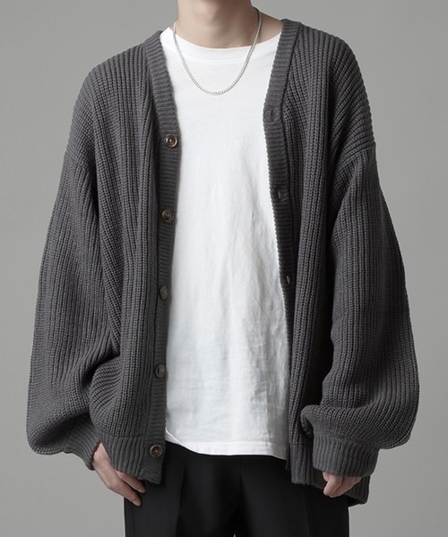 SPINNS（スピンズ）の「ドロップショルダー 畦編みルーズカーディガン（カーディガン/ボレロ・メンズ・アイボリー/グリーン/サックスブルー/チャコール・M/L）」の8枚目の写真