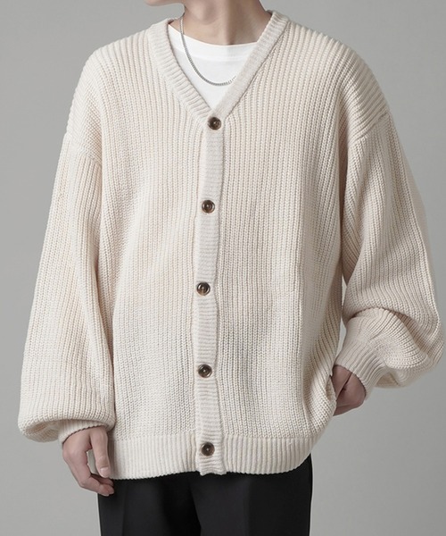 SPINNS（スピンズ）の「ドロップショルダー 畦編みルーズカーディガン（カーディガン/ボレロ・メンズ・アイボリー/グリーン/サックスブルー/チャコール・M/L）」の10枚目の写真