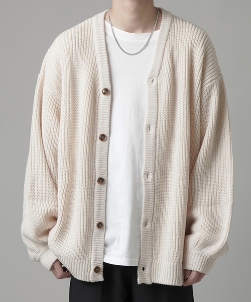 SPINNS（スピンズ）の「ドロップショルダー 畦編みルーズカーディガン（カーディガン/ボレロ・メンズ・アイボリー/グリーン/サックスブルー/チャコール・M/L）」の17枚目の写真