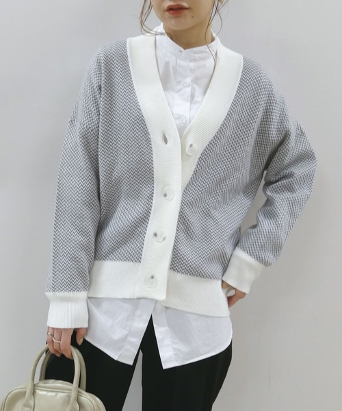 CORNERS（コーナーズ）の「ジャガード編みカーディガン（カーディガン/ボレロ・レディース・グレー/ブラック/ベージュ/ピンク・M）」の2枚目の写真