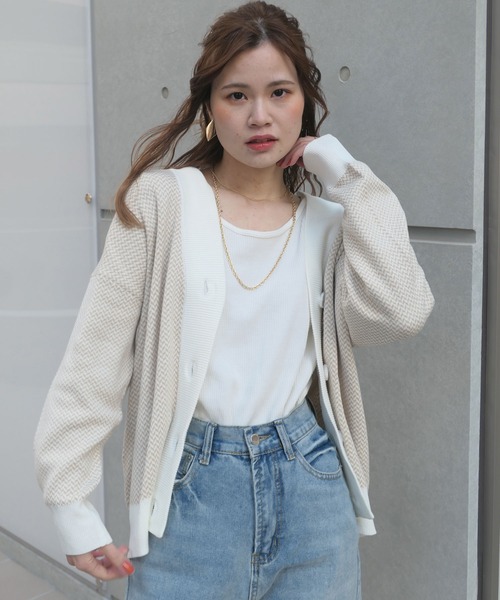 CORNERS（コーナーズ）の「ジャガード編みカーディガン（カーディガン/ボレロ・レディース・グレー/ブラック/ベージュ/ピンク・M）」の14枚目の写真