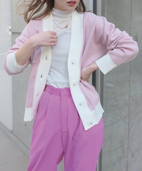 CORNERS（コーナーズ）の「ジャガード編みカーディガン（カーディガン/ボレロ・レディース・グレー/ブラック/ベージュ/ピンク・M）」の20枚目の写真