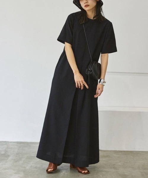 TODAYFUL(トゥデイフル)の「TODAYFUL(トゥデイフル) "Halfsleeve Tuck Dress"ハーフスリーブタックドレス/12110332(ワンピース・レディース・ブラック/ナチュラル・38/36)」の1枚目の写真