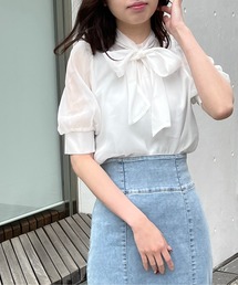 オーガンジーリボンブラウス