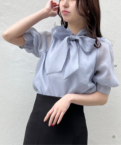 NOMAE（ノーマエ）の「オーガンジーリボンブラウス（シャツ/ブラウス・レディース・ホワイト/ライトブルー/ホワイト系その他/ライトピンク・FREE）」の3枚目の写真