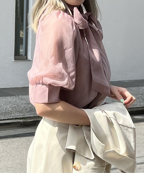 NOMAE（ノーマエ）の「オーガンジーリボンブラウス（シャツ/ブラウス・レディース・ホワイト/ライトブルー/ホワイト系その他/ライトピンク・FREE）」の8枚目の写真