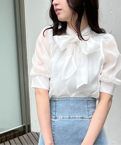 NOMAE（ノーマエ）の「オーガンジーリボンブラウス（シャツ/ブラウス・レディース・ホワイト/ライトブルー/ホワイト系その他/ライトピンク・FREE）」の16枚目の写真