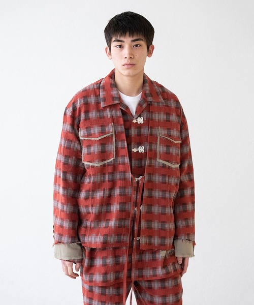 DISCOVERED（ディスカバード）の「DISCOVERED ディスカバード / CHECK SAMUE JACKET オンブレーチェック作務衣ジャケット / DC-AW22-JK-02（カバーオール・メンズ・レッド系その他/ブラック系その他・3/1）」の15枚目の写真