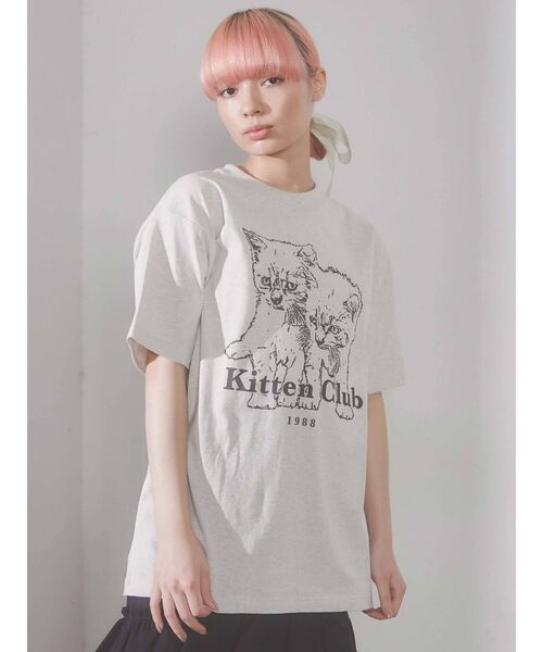 merry jenny（メリージェニー）の「KITTEN CLUB T（Tシャツ/カットソー・レディース・チャコールグレー/グレー/オフホワイト・FREE）」の3枚目の写真
