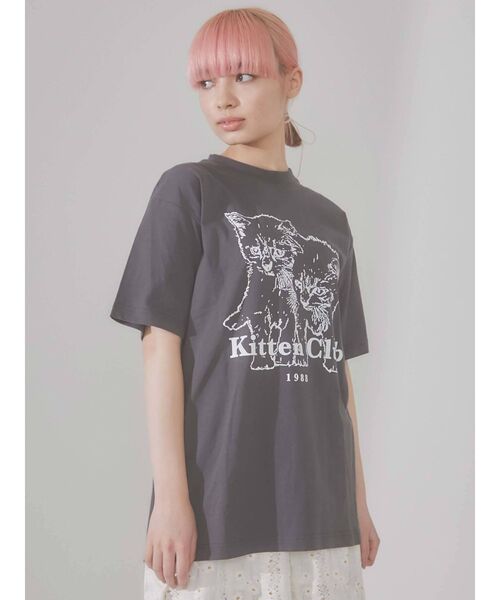 merry jenny（メリージェニー）の「KITTEN CLUB T（Tシャツ/カットソー・レディース・チャコールグレー/グレー/オフホワイト・FREE）」の8枚目の写真
