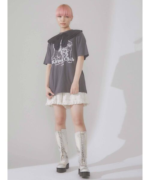 merry jenny（メリージェニー）の「KITTEN CLUB T（Tシャツ/カットソー・レディース・チャコールグレー/グレー/オフホワイト・FREE）」の13枚目の写真