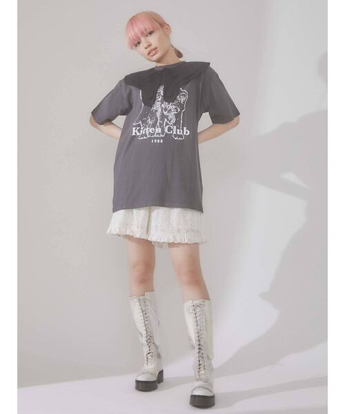 merry jenny（メリージェニー）の「KITTEN CLUB T（Tシャツ/カットソー・レディース・チャコールグレー/グレー/オフホワイト・FREE）」の4枚目の写真