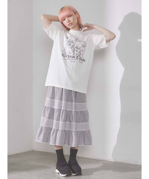 merry jenny（メリージェニー）の「KITTEN CLUB T（Tシャツ/カットソー・レディース・チャコールグレー/グレー/オフホワイト・FREE）」の6枚目の写真