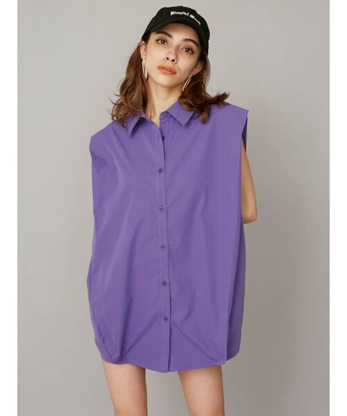 EVRIS(エヴリス)の「パワーショルダーノースリシャツ(シャツ/ブラウス・レディース・ホワイト/ブラック/パープル・FREE)」の13枚目の写真