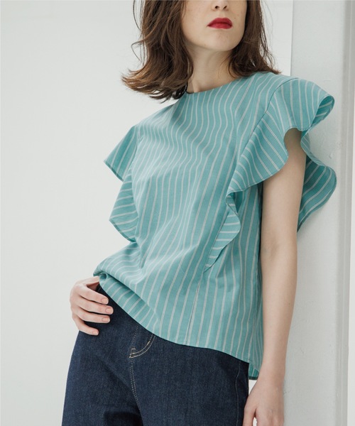 OPAQUE.CLIP（オペークドットクリップ）の「◆フリルスリーブブラウス【マルチファンクション/WEB限定サイズ】（シャツ/ブラウス・レディース・ブラック/レンガ/グリーン系その他4/ホワイト系/ブルー系7・40/38/42/36）」の4枚目の写真