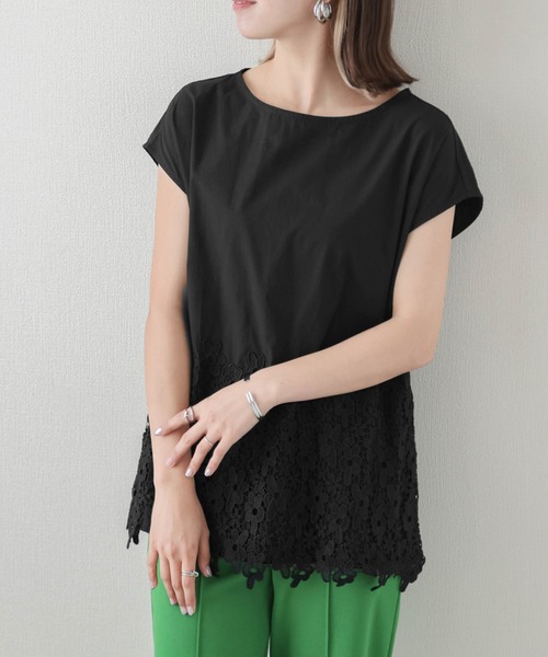 セール】花柄レースフレンチスリーブトップス（Tシャツ