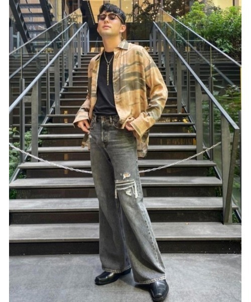 メンズ オーバーサイズデニムパンツ ルーズフィット ストレート