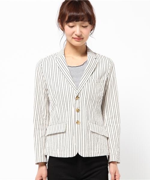 JOURNAL STANDARD（ジャーナルスタンダード）の「ドビーストライプジャケット#（テーラードジャケット・レディース・チャコールグレー/アイボリー/ネイビー・MEDIUM/SMALL）」の4枚目の写真