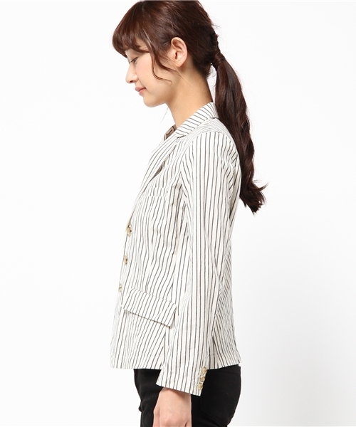 JOURNAL STANDARD（ジャーナルスタンダード）の「ドビーストライプジャケット#（テーラードジャケット・レディース・チャコールグレー/アイボリー/ネイビー・MEDIUM/SMALL）」の5枚目の写真