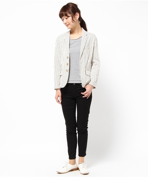 JOURNAL STANDARD（ジャーナルスタンダード）の「ドビーストライプジャケット#（テーラードジャケット・レディース・チャコールグレー/アイボリー/ネイビー・MEDIUM/SMALL）」の7枚目の写真