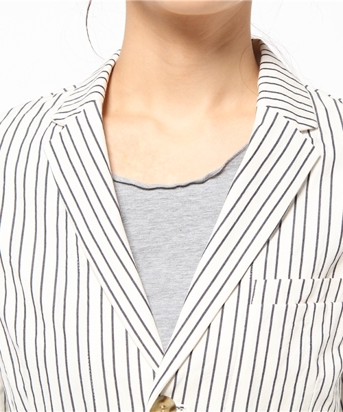JOURNAL STANDARD（ジャーナルスタンダード）の「ドビーストライプジャケット#（テーラードジャケット・レディース・チャコールグレー/アイボリー/ネイビー・MEDIUM/SMALL）」の8枚目の写真