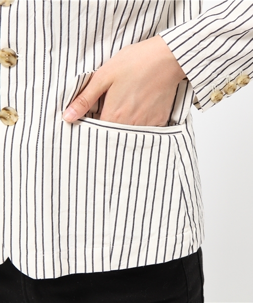 JOURNAL STANDARD（ジャーナルスタンダード）の「ドビーストライプジャケット#（テーラードジャケット・レディース・チャコールグレー/アイボリー/ネイビー・MEDIUM/SMALL）」の13枚目の写真