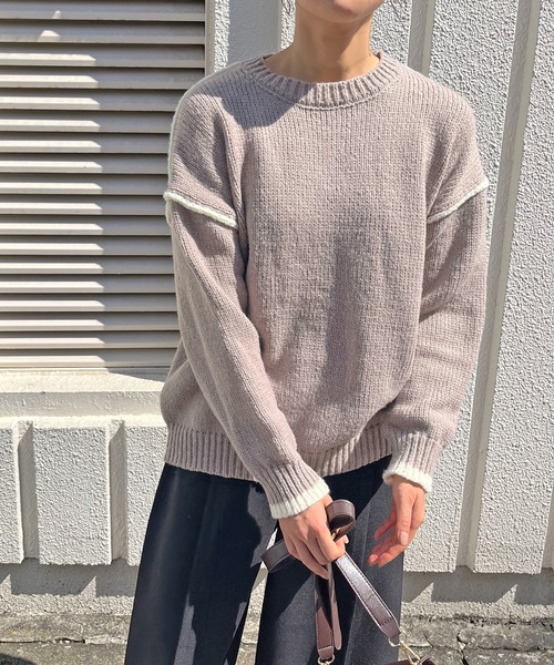 Jewelobe（ジュエローブ）の「バイカラーニットプルオーバー（ニット/セーター・レディース・アイボリー/モカ/チャコールグレー・FREE）」の20枚目の写真