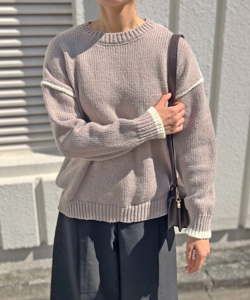 Jewelobe（ジュエローブ）の「バイカラーニットプルオーバー（ニット/セーター・レディース・アイボリー/モカ/チャコールグレー・FREE）」の8枚目の写真