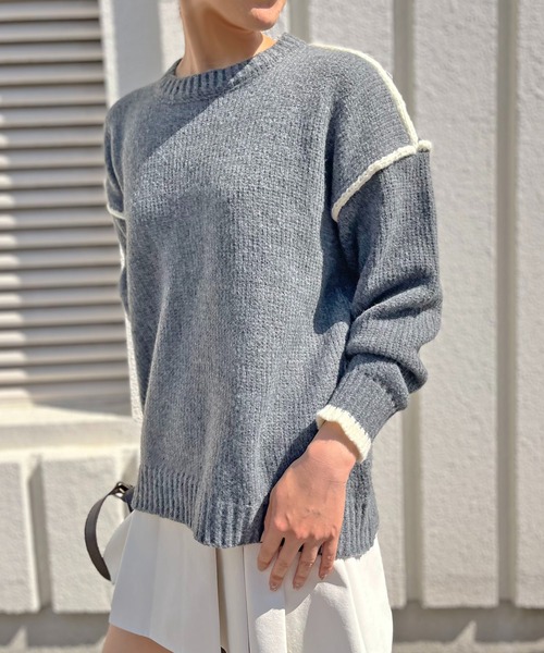 Jewelobe（ジュエローブ）の「バイカラーニットプルオーバー（ニット/セーター・レディース・アイボリー/モカ/チャコールグレー・FREE）」の6枚目の写真