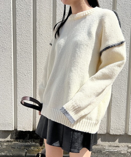 Jewelobe（ジュエローブ）の「バイカラーニットプルオーバー（ニット/セーター・レディース・アイボリー/モカ/チャコールグレー・FREE）」の12枚目の写真