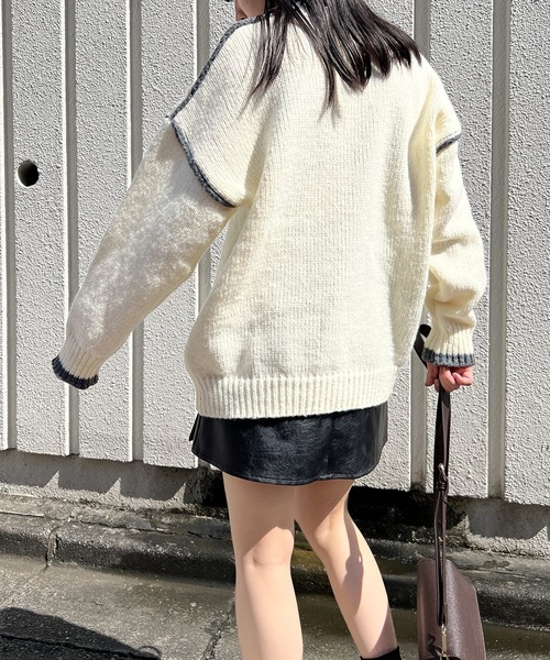 Jewelobe（ジュエローブ）の「バイカラーニットプルオーバー（ニット/セーター・レディース・アイボリー/モカ/チャコールグレー・FREE）」の7枚目の写真