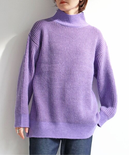 notch.（ノッチ）の「配色リブニットチュニック（ニット/セーター・レディース・ブルー/オフホワイト/ベージュ/パープル・M）」の4枚目の写真