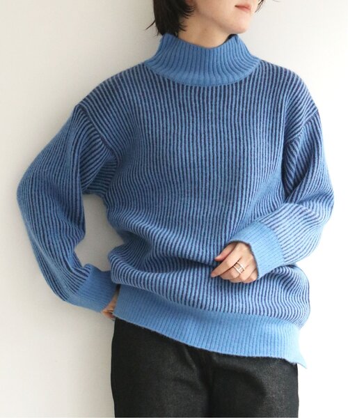 notch.（ノッチ）の「配色リブニットチュニック（ニット/セーター・レディース・ブルー/オフホワイト/ベージュ/パープル・M）」の7枚目の写真