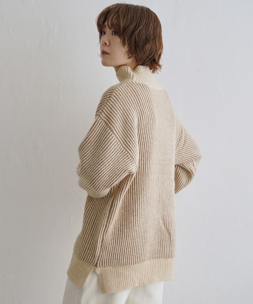 notch.（ノッチ）の「配色リブニットチュニック（ニット/セーター・レディース・ブルー/オフホワイト/ベージュ/パープル・M）」の21枚目の写真