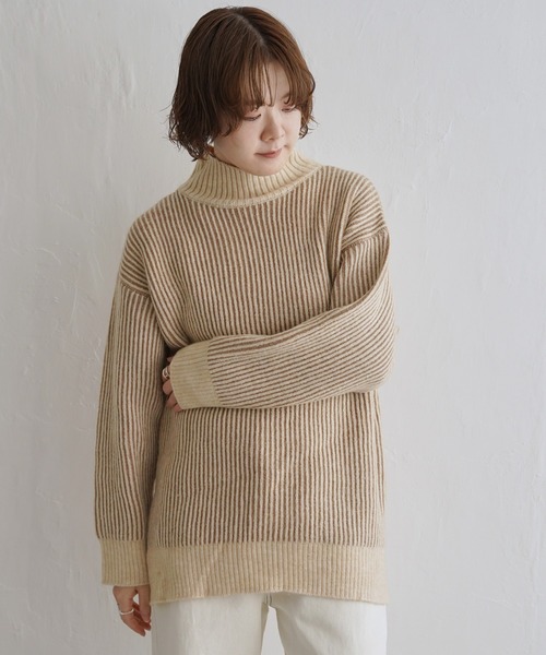 notch.（ノッチ）の「配色リブニットチュニック（ニット/セーター・レディース・ブルー/オフホワイト/ベージュ/パープル・M）」の22枚目の写真