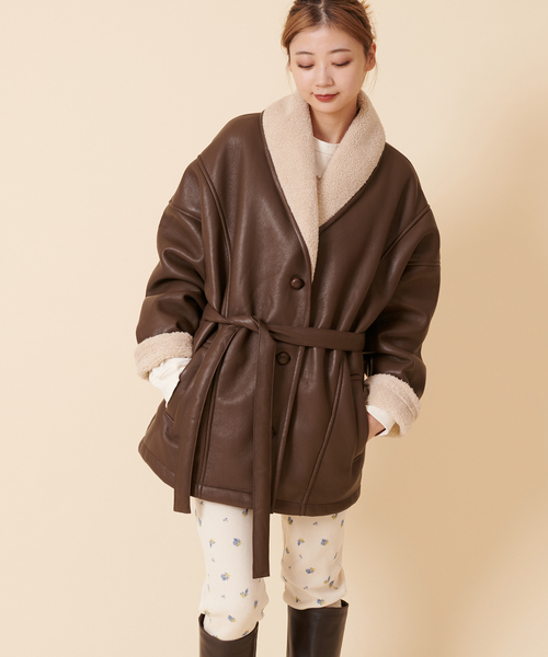 セール】【+81 BRANCA/ハチイチブランカ】 FAUX leather shawlcollor 
