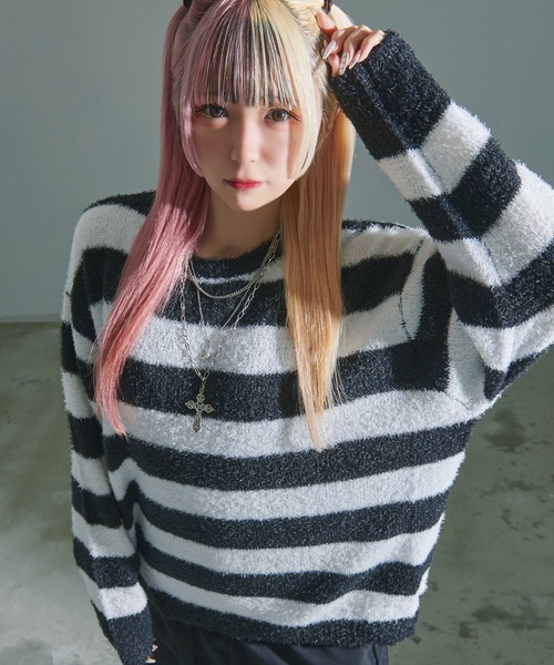 CavariA（キャバリア）の「『CavariA/キャバリア』ルーズシルエットクルーネックフェザーヤーンニットソー（ニット/セーター・メンズ・ベージュ/グレー/ホワイト×ブラック/オフホワイト/ブラック/グレー系/レッド系・M/L）」の20枚目の写真