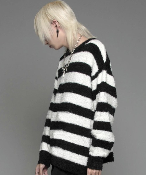 CavariA（キャバリア）の「『CavariA/キャバリア』ルーズシルエットクルーネックフェザーヤーンニットソー（ニット/セーター・メンズ・ベージュ/グレー/ホワイト×ブラック/オフホワイト/ブラック/グレー系/レッド系・M/L）」の10枚目の写真