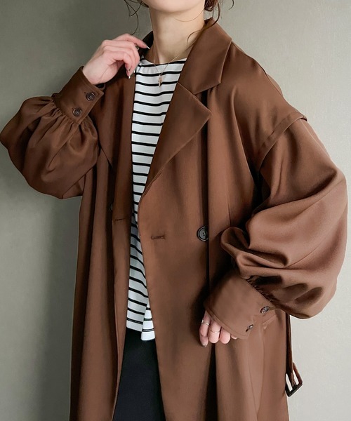 junoah(ジュノア)の「袖取り外し可能2wayボリュームスリーブトレンチコート(トレンチコート・レディース・キャメル/ブラウン/ブラック・MEDIUM/LARGE/X-LARGE)」の10枚目の写真