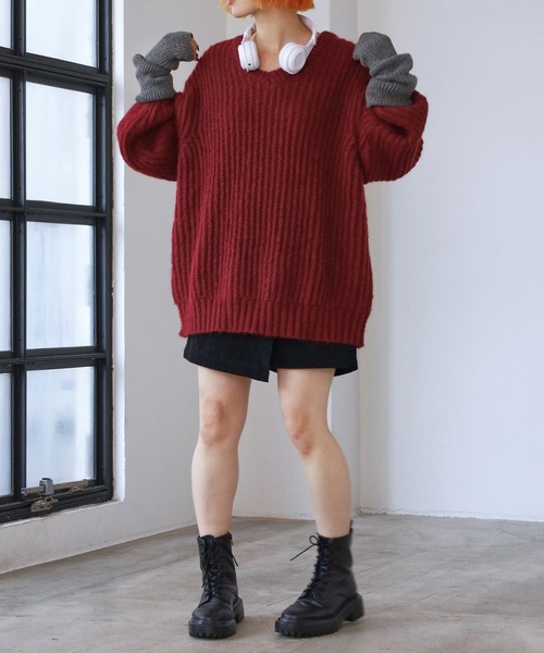 PBLIM（ページボーイリム）の「PAGEBOYLIM/ザックリVニット（ニット/セーター・レディース・ブラック/レッド/ブルー・FREE）」の11枚目の写真