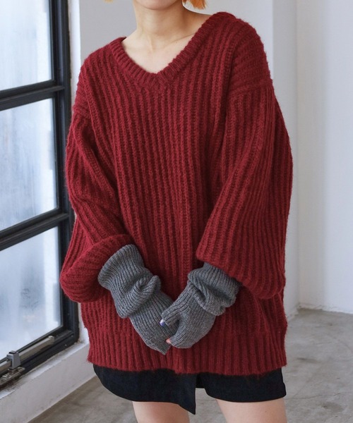 PBLIM（ページボーイリム）の「PAGEBOYLIM/ザックリVニット（ニット/セーター・レディース・ブラック/レッド/ブルー・FREE）」の13枚目の写真