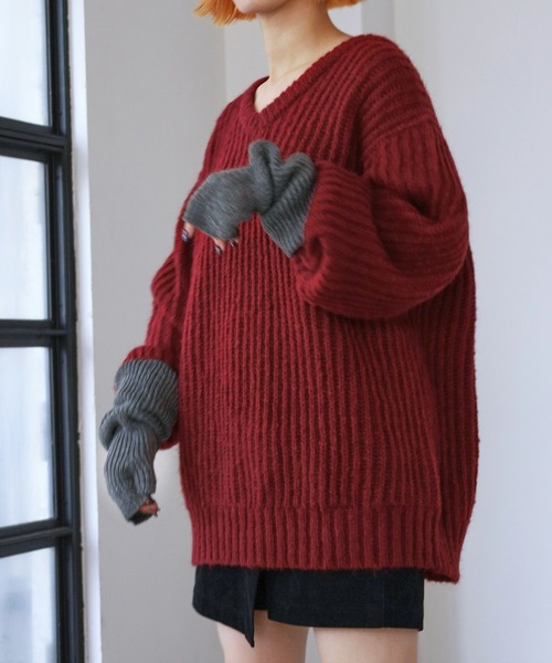 PBLIM（ページボーイリム）の「PAGEBOYLIM/ザックリVニット（ニット/セーター・レディース・ブラック/レッド/ブルー・FREE）」の15枚目の写真