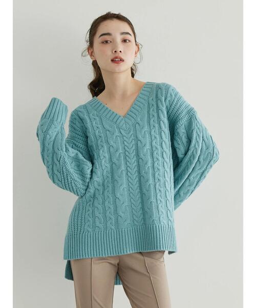 AMERICAN HOLIC（アメリカンホリック）の「ざっくりＶネックケーブルニットプルオーバー（ニット/セーター・レディース・ピンク/ライトグレー系2/アイボリー/ネイビー/サックスブルー・M/L）」の7枚目の写真