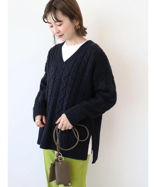 AMERICAN HOLIC（アメリカンホリック）の「ざっくりＶネックケーブルニットプルオーバー（ニット/セーター・レディース・ピンク/ライトグレー系2/アイボリー/ネイビー/サックスブルー・M/L）」の13枚目の写真