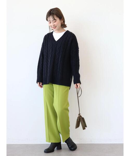 AMERICAN HOLIC（アメリカンホリック）の「ざっくりＶネックケーブルニットプルオーバー（ニット/セーター・レディース・ピンク/ライトグレー系2/アイボリー/ネイビー/サックスブルー・M/L）」の16枚目の写真